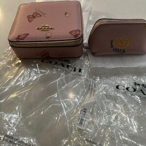 Coach Pink Butterfly and Floral Cosmetic Bag Set